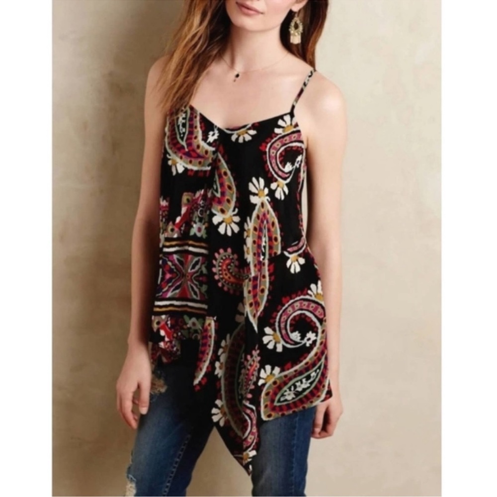 Anthropologie HD in Paris Black Spaghetti Strap Printed Tank Top